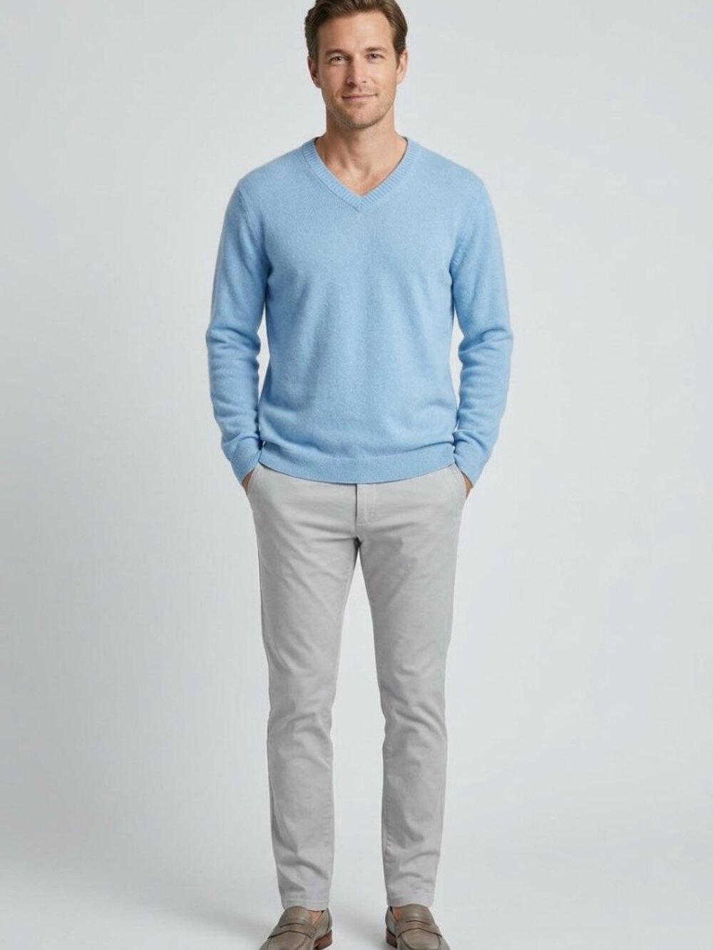 Hudson North 100% Cashmere V-Neck Pullover Sweater Sky Blue | Size M